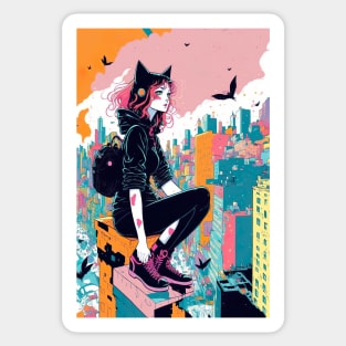 Cat lady in a black outfit - Japanese style Sticker